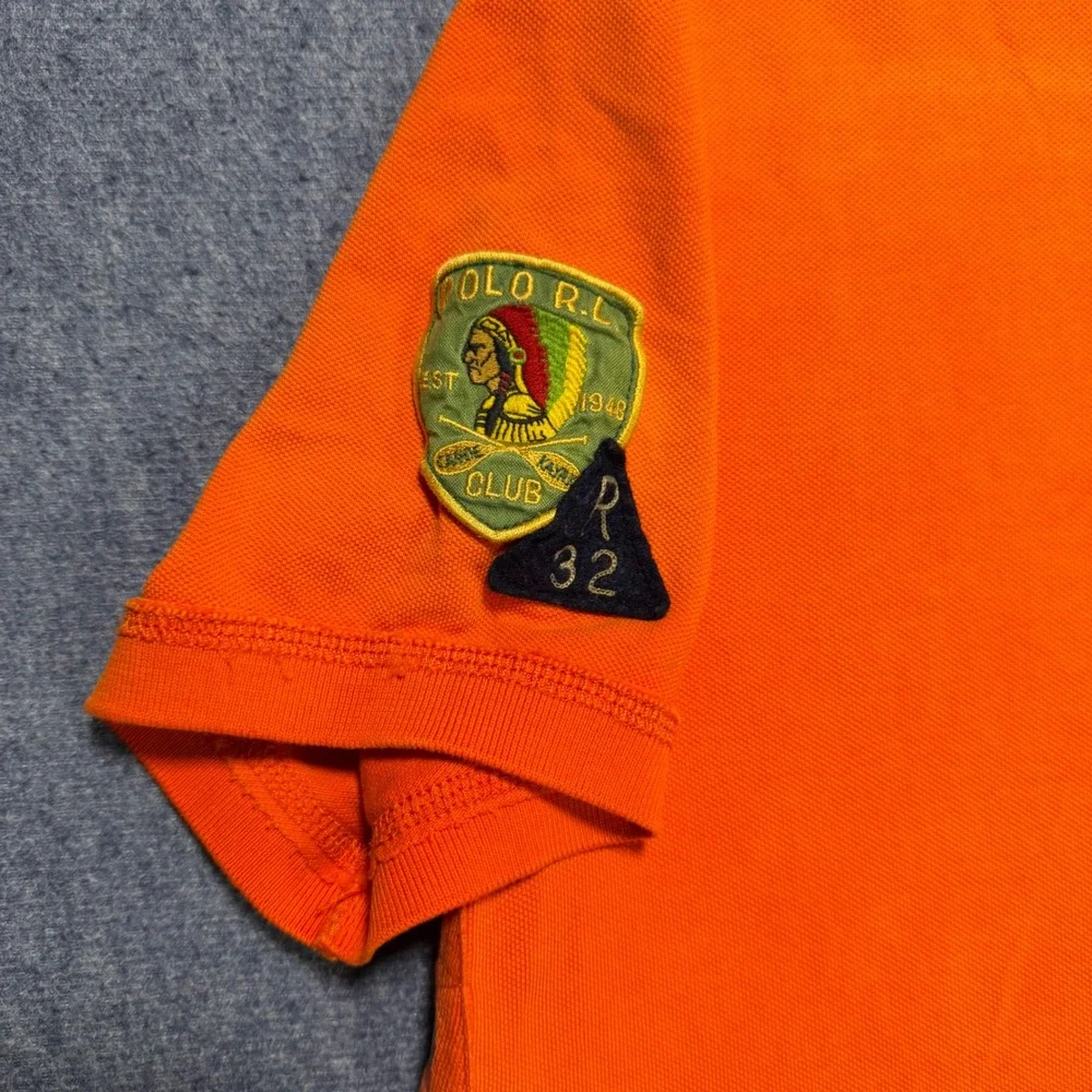90s Polo Ralph Lauren Mens Orange Canoe Kayak Club Patch Polo XL Custom Fit